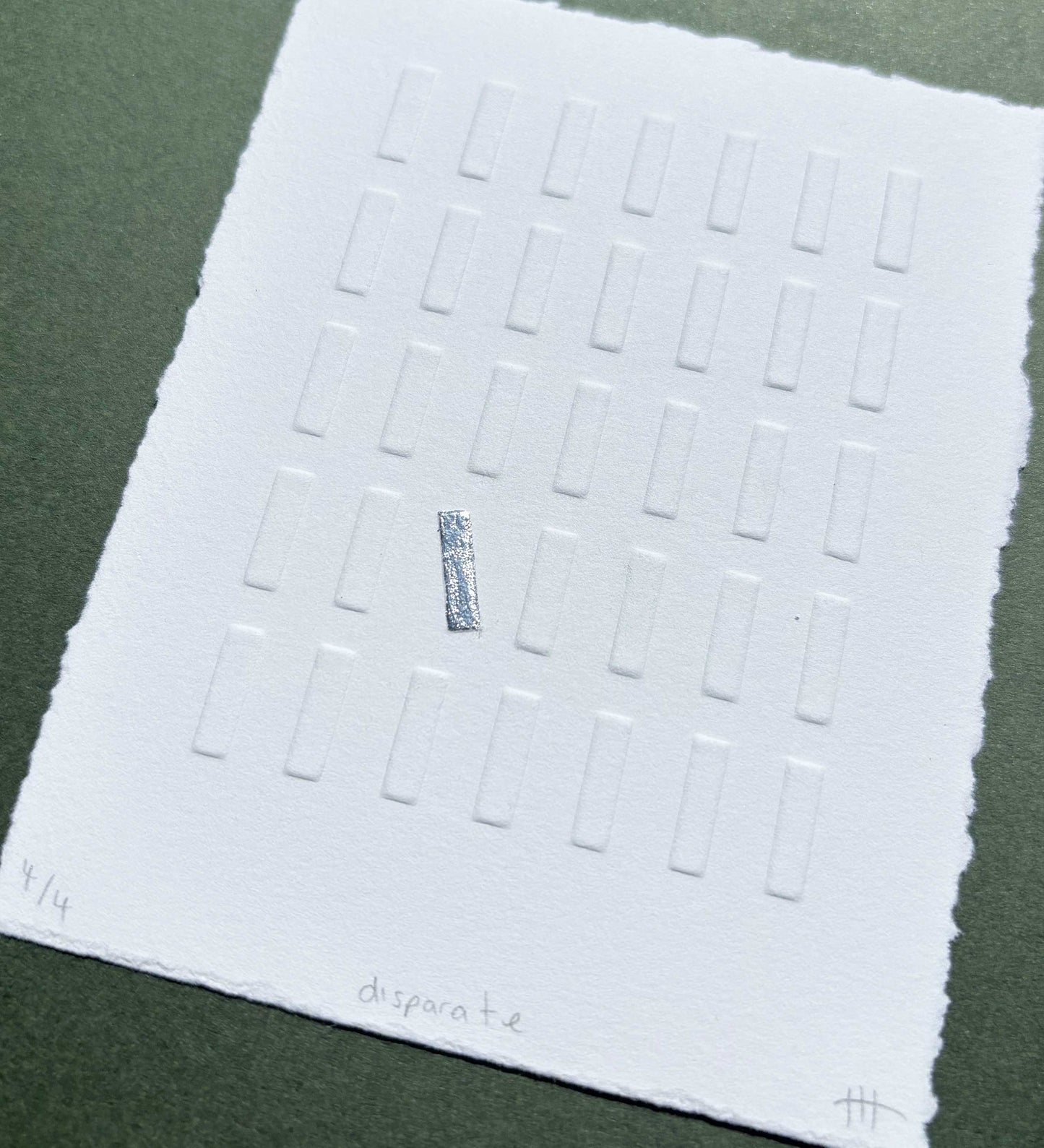"Disparate" metallic leaf embossing