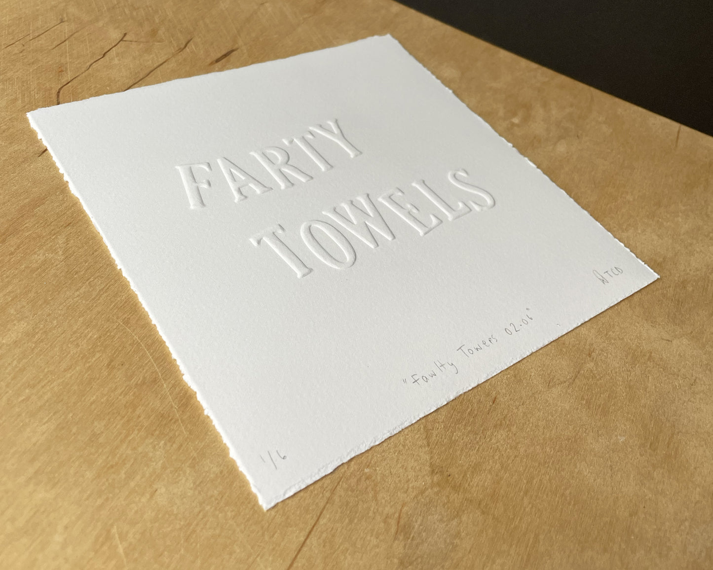"Farty Towels" Fawlty Towers embossed print