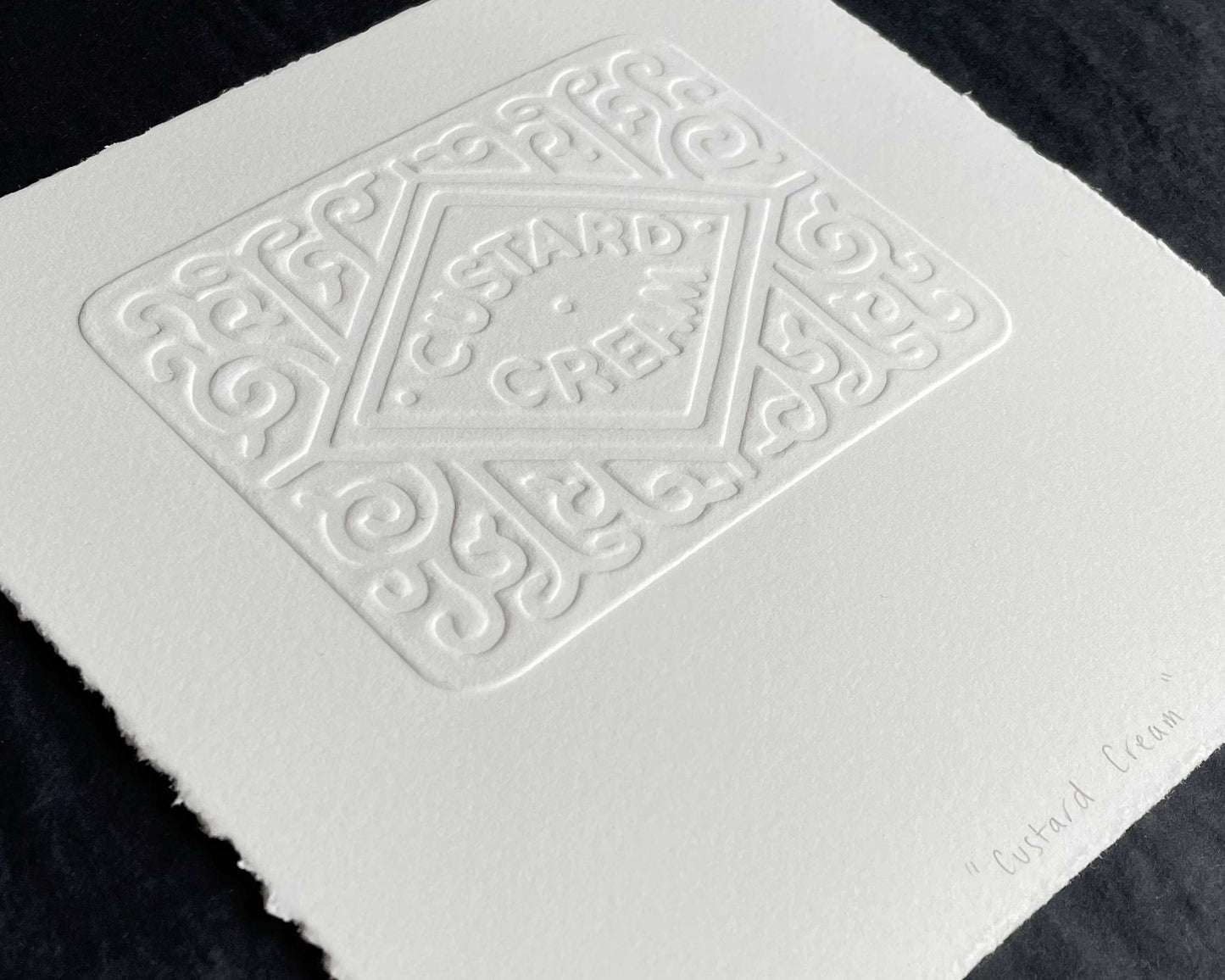 "Custard Cream" embossed print