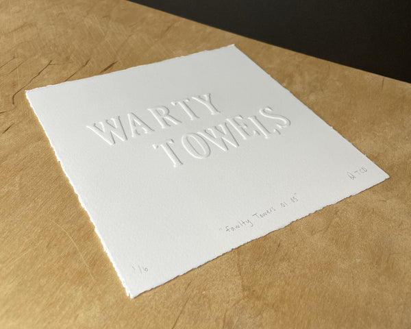 "Warty Towels" Fawlty Towers embossed print